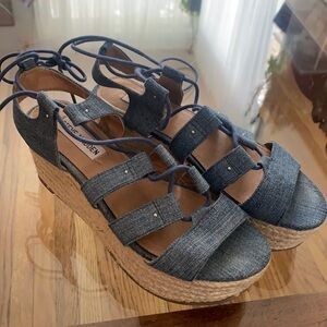 Steve Madden “Brayla” Sandal espadrilles like denim material lace up sandals 6M